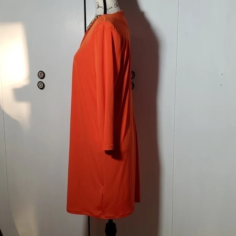 Michael Kors- Women's Orange Dress Gold chain neck detail Like new! Sz. Large